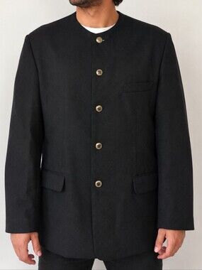 PRONTI Men's Black Collarless Gold Button Blazer Jacket Size Large